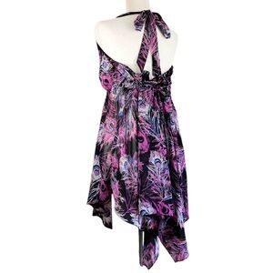 PURE ENERGY Halter Top Dressy Summer Long Sheer Peacock Print Pink Plus Size 4X